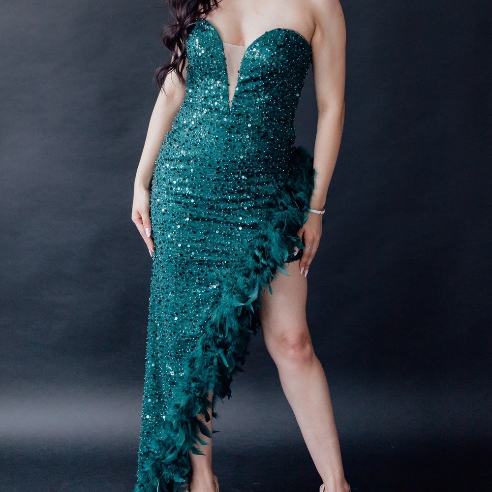 Emerald Green Dress with feathers sparkly  Gown